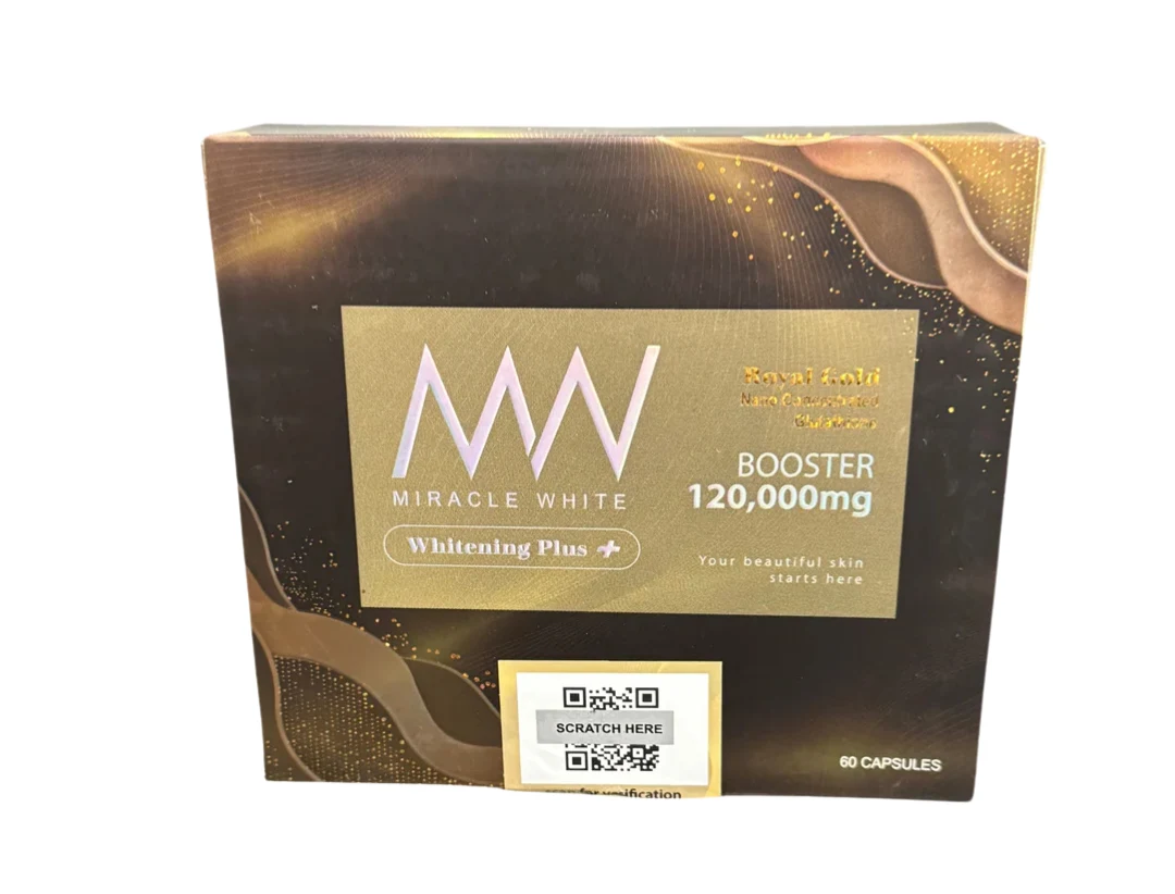 Miracle White 120,000mg Booster Whitening Plus+ Capsules | Nano Glutathione Skin Brightening Formula (60 Capsules)